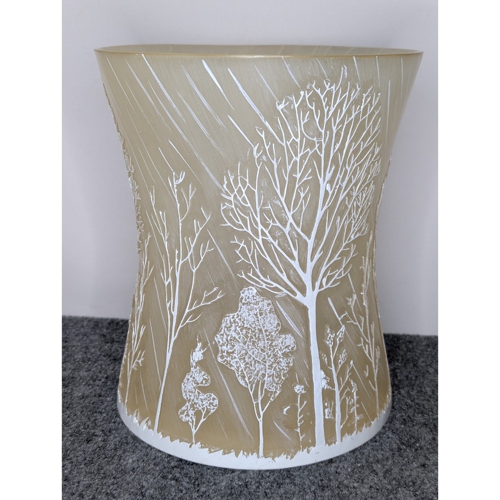 Heavy Resin Bathroom Office Waste Basket Trashcan 3-D Trees Forest Winter CHIP**
